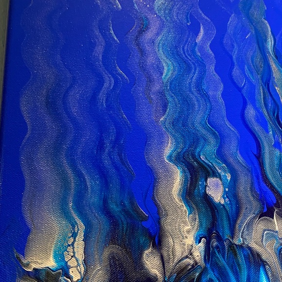 ❌SOLD❌painted 20x20 abstract Acrylic fluid art canvas painting blue metallic - Picture 6 of 10